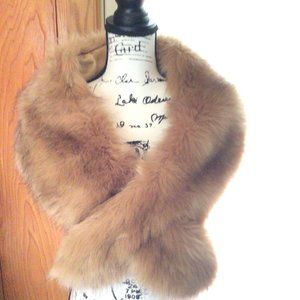 Vintage Faux Fur Collar Wrap Satin Lined Beige Approx 50” X 6”